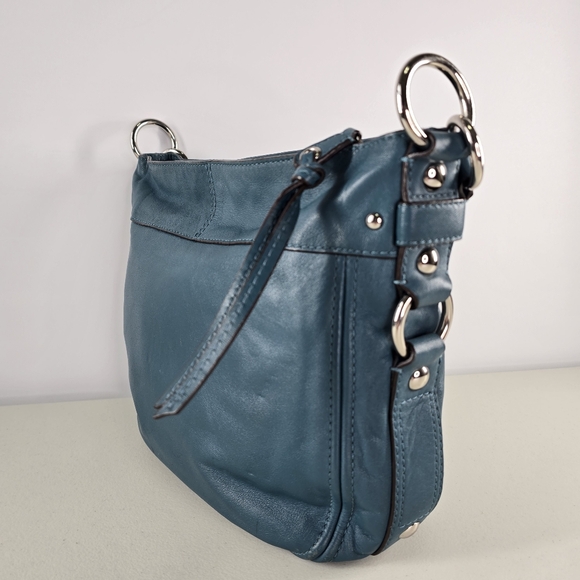 Coach F14707 Zoe Hobo Teal Full-Grain Leather Shoulder Bag Silver Hardware - Picture 4 of 12